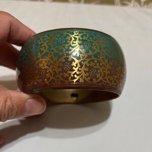 Gold and Teal Patterned Bangle